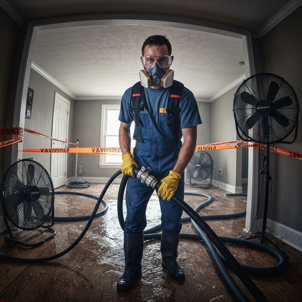 Restoration technician responding to water damage